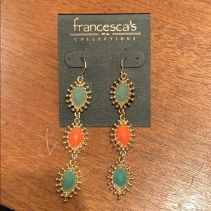 NWT Francescas teal/coral/gold dangle earrings